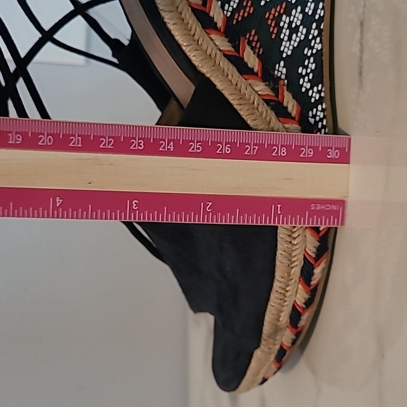 Cabi Isla Leather Suede Navy Blue Wedge Heels Espadrilles Sandals Wmns 7.5 Boho - Picture 11 of 14